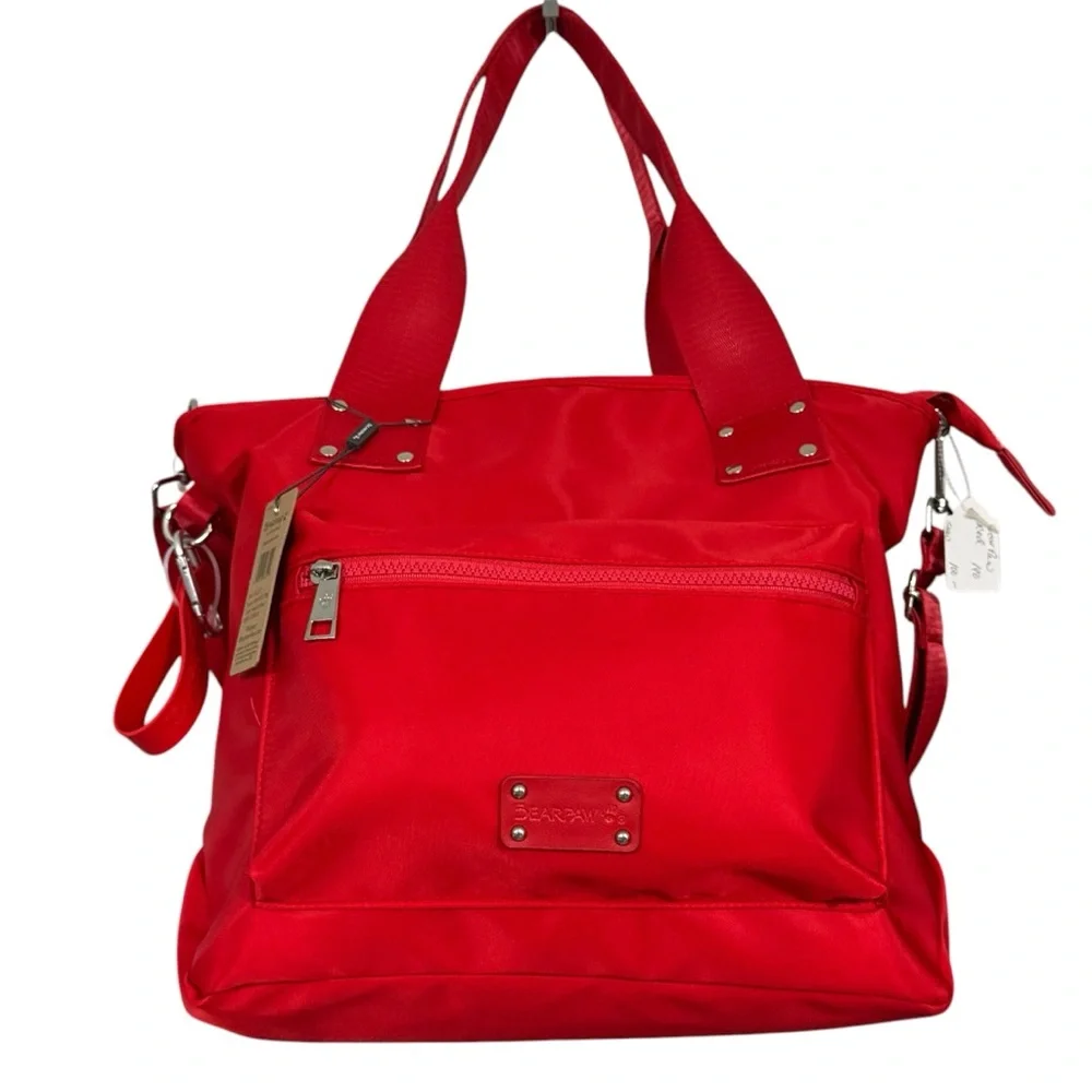 SOLD BearPaw Red Canvas Medium Size Tote Bag  w/Crossbody strap Retails $188